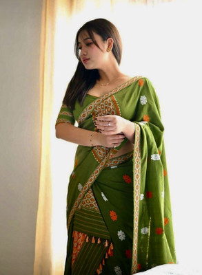 NIVACREATIONS Woven Mekhela Chador Silk Blend Saree(Multicolor)