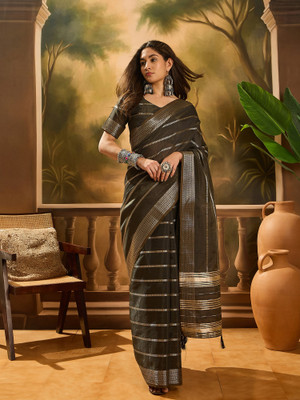 ShopGlobal Woven Banarasi Organza Saree(Grey)