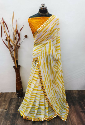 WASTRA STUDIO Embellished Bollywood Georgette, Chiffon Saree(Yellow)
