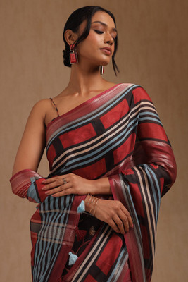 soch Geometric Print Saree with Attached Blouse Crepe Saree(Multicolor)