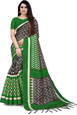 Rajnandini Printed Bollywood Silk Blend Saree(Green, Black)