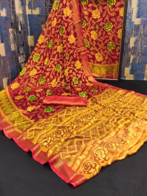 Kanooda Prints Printed Bollywood Net Saree(Multicolor)