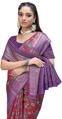 Rashmiwala Printed Kalamkari Crepe Saree(Purple)