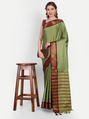 Fashion Club Collection Woven Maheshwari Cotton Silk Saree(Green)