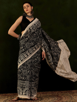Divastri Printed Daily Wear Silk Blend Saree(Black)