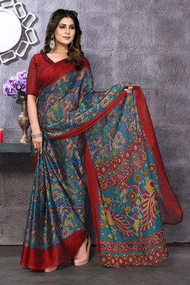 Kjs Digital Print Mysore Chiffon Saree(Multicolor)