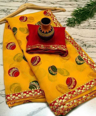 EVERYDAY CREATION Digital Print Bollywood Georgette Saree(Yellow)