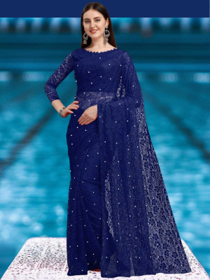 NORAFLEX Self Design Bollywood Net Saree(Dark Blue)