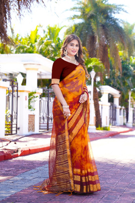 Aarunika MT Solid/Plain Bollywood Organza Saree(Multicolor)