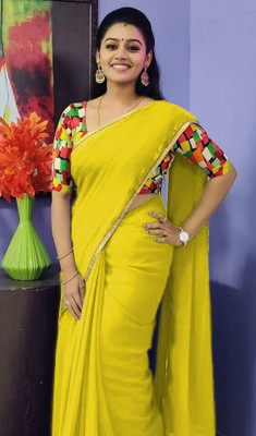 Sareez House Solid/Plain Bollywood Georgette Saree(Yellow)