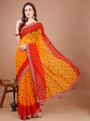 Tasrika Printed Bandhani Georgette Saree(Yellow)