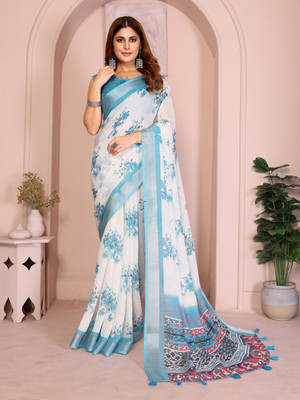 Hasti Graphic Print Assam Silk Cotton Linen Saree(Multicolor)