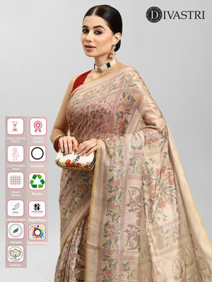 Divastri Printed Kalamkari Cotton Blend Saree(Multicolor)