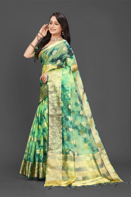 HouseOfCommon Solid/Plain, Woven Bollywood Organza Saree(Light Green)