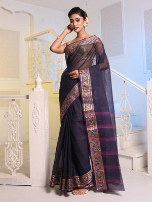 charukriti Woven Tant Pure Cotton Saree(Blue)