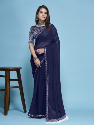 Madhuuram Fashion Embellished Bollywood Chiffon Saree(Blue)