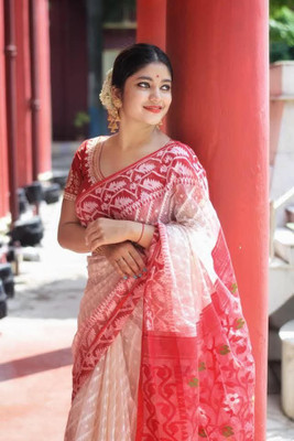 maa agameswari Woven Handloom Tissue Saree(Red, White)