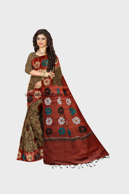 TITHISAREES Printed Sambalpuri Cotton Blend Saree(Beige)