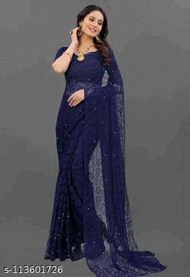 Suali Embroidered Bollywood Net Saree(Blue)