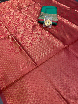 Rudr Venture Graphic Print Banarasi Jacquard Saree(Maroon)