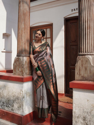 Divastri Woven Banarasi Silk Blend Saree(Grey)
