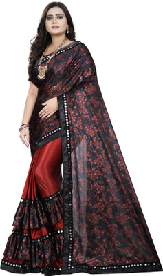 3Buddy Fashion Floral Print Bollywood Lycra Blend Saree(Red)