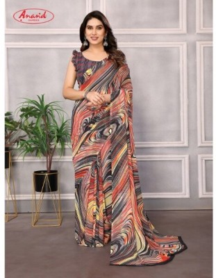 Anand Sarees Printed Bollywood Chiffon Saree(Grey, Red, Yellow)