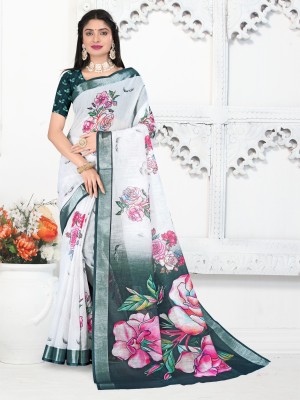 Suresh Floral Print Daily Wear Cotton Linen Saree(Multicolor)