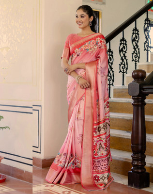 Tasrika Printed Bollywood Silk Blend Saree(Multicolor, Pink)