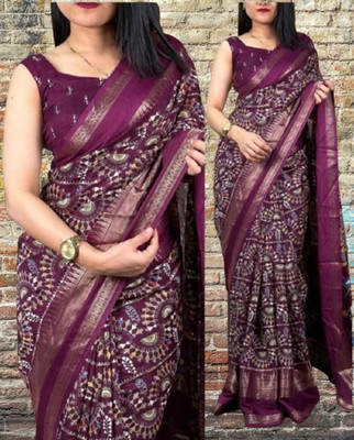 Shivaarya Printed Daily Wear Cotton Silk, Dupion Silk Saree(Purple)