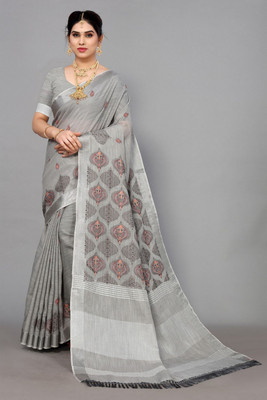 NEGRONI Printed Daily Wear Cotton Silk Saree(Grey)