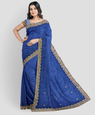 Darshan fab Embellished Bollywood Cotton Silk Saree(Blue)