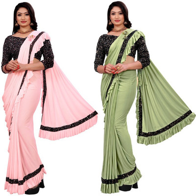 MIJAASHREE Embellished Bollywood Lycra Blend Saree(Pack of 2, Multicolor)