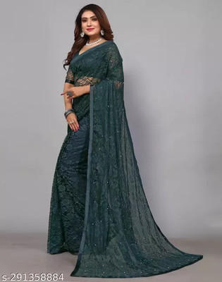 Vragi Self Design Bollywood Net Saree(Green)