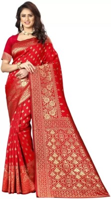 Pdfabrics Self Design Banarasi Art Silk Saree(Red)