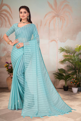 Aadimam Creation Self Design Bollywood Chiffon Saree(Light Blue)