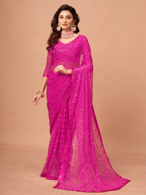SHRINGARAA Self Design Bollywood Net Saree(Pink)