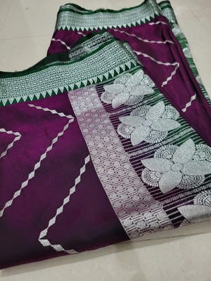 Ansari Fabrics Temple Border Kanjivaram Handloom Nylon Saree(Purple)