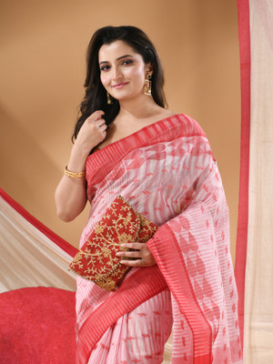 Desh Bidesh Self Design, Solid/Plain, Striped, Woven Handloom Handloom Cotton Blend, Pure Cotton Saree(Red)