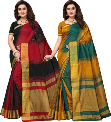 Bhagwati Creation Self Design Bollywood Cotton Silk Saree(Multicolor)