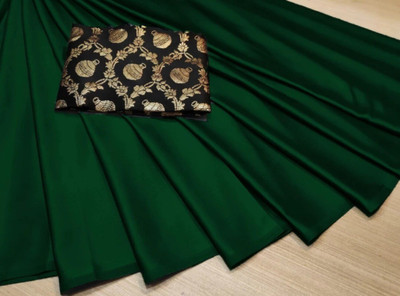 Arpita Fashion Solid/Plain Bollywood Silk Blend Saree(Green)
