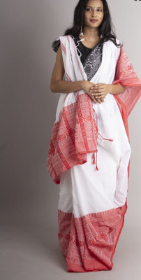 SAYAN CREATION Self Design Handloom Pure Cotton Saree(White)