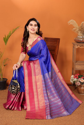 HITESH ENTERPRISE Self Design Banarasi Jacquard Saree(Dark Blue)