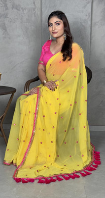 RUCHKET Embroidered Bollywood Georgette Saree(Yellow)