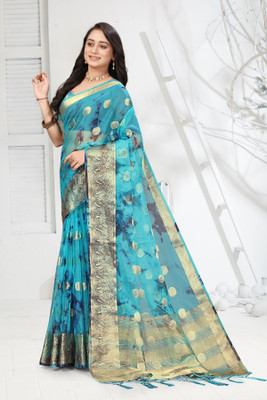 Aarunika SKT Printed Bollywood Organza Saree(Blue)