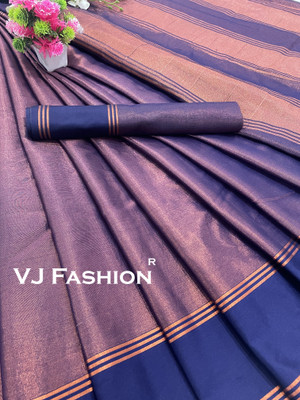 HITESH ENTERPRISE Striped Banarasi Pure Silk Saree(Dark Blue)