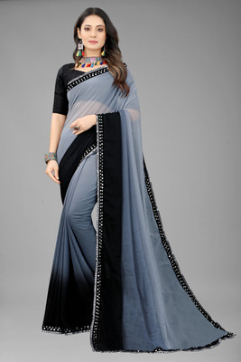OMICRON FAB Embellished Bollywood Georgette Saree(Black)