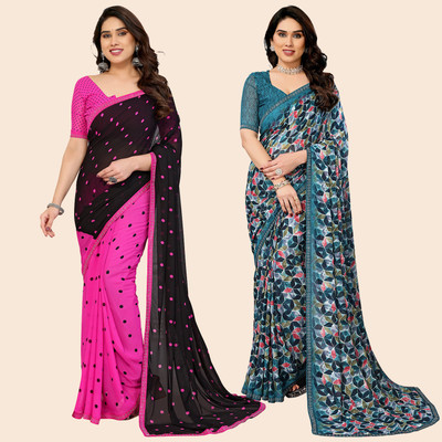 kashvi sarees Self Design Bollywood Georgette Saree(Pack of 2, Pink, Black, Light Blue, Blue)