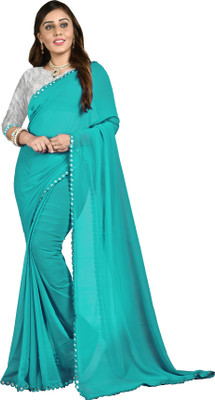 MIRCHI FASHION Solid/Plain Bollywood Georgette Saree(Light Blue)