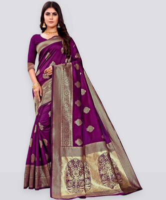 RASVRITI Woven Kanjivaram Pure Silk, Art Silk Saree(Purple)
